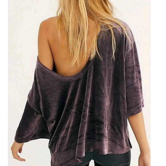 Free People Valerie Velvet Top Navy - Picture 2 of 4